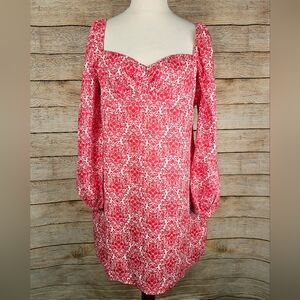 NWT Boden Red Peony Vine Terrace Sweatheart Neckline Linen Mini Dress Size 14